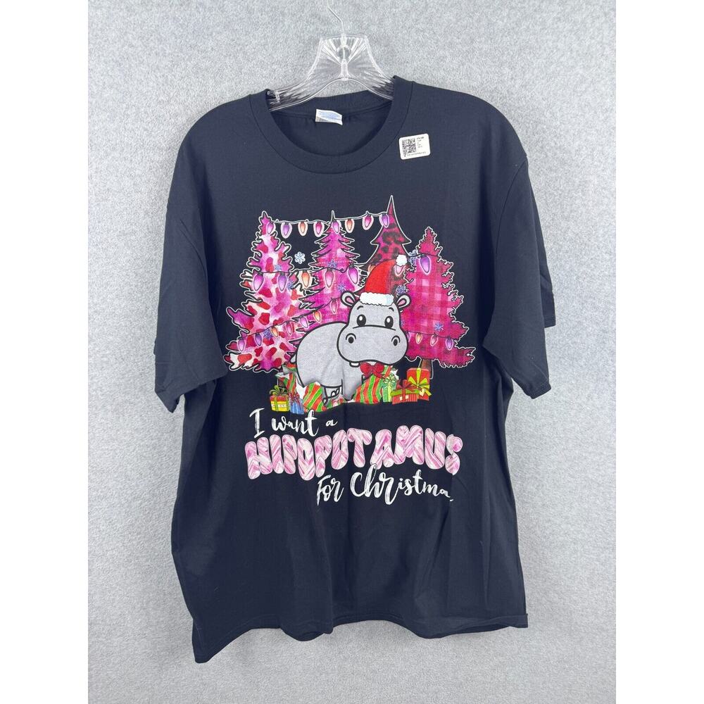 I Want a Hippopotamus for Christmas Shirt Size XL Black Short Sleeve Holiday Tee